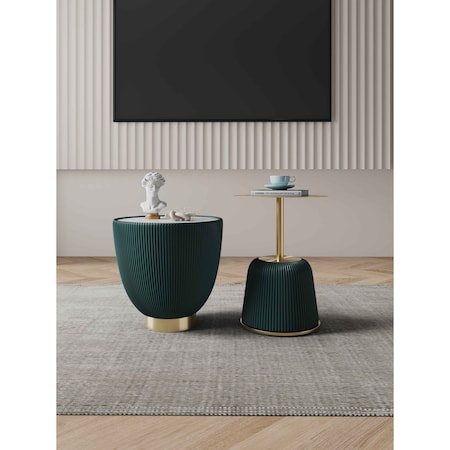 Manhattan Comfort Round End Table 1.0 and End Table 2.0 Set of 2, 18.43 in L, Stainless Steel, Green 2-AT03-GR